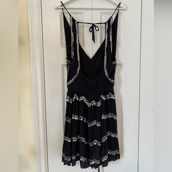 Free People Intimately Make It Rain Sequin mini dress tie back full skirt silver - Picture 7 of 15